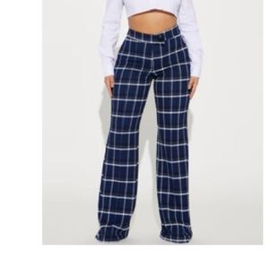 Call It Even Wide Leg Plaid Dress Pant - Navy/Combo